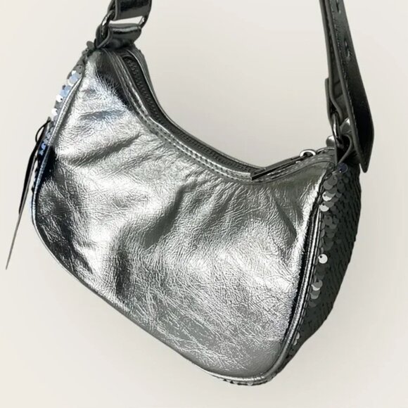 NWT Nicole Miller Silver Hobo Mini Y2K Shoulder Bag NEW - Picture 4 of 5